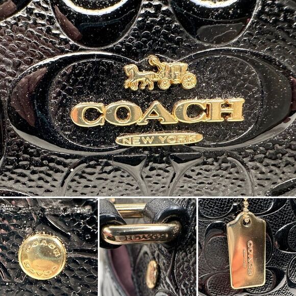 Coach Mini Sierra Satchel Bag Black Embossed Signature Leather Gold Hardware - Picture 7 of 14